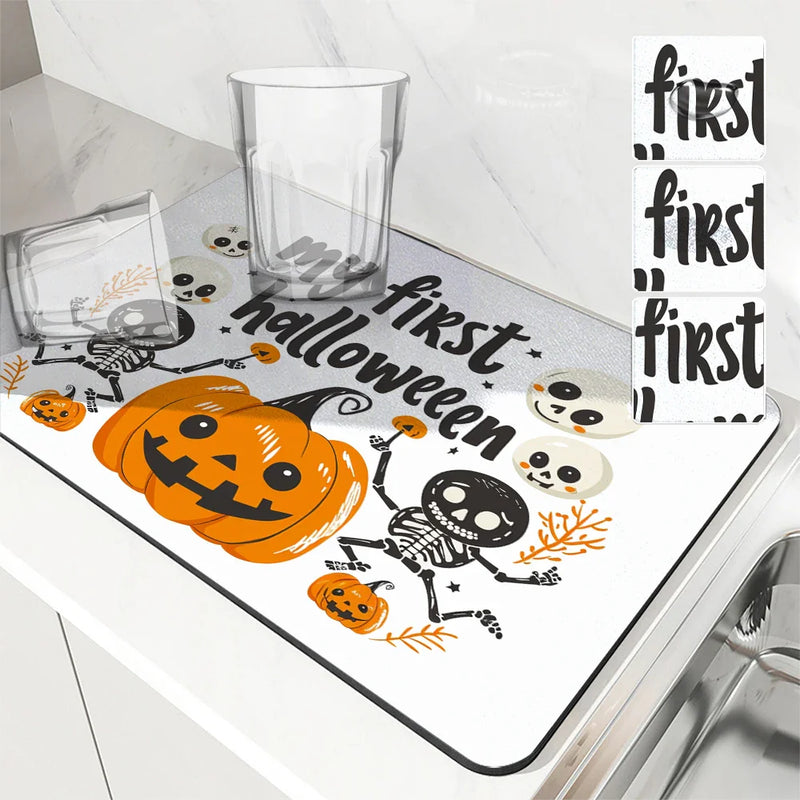 Axyaa Cartoon Skull Dish Drying Mat - Non-slip Heat Resistant Kitchen Counter Pad