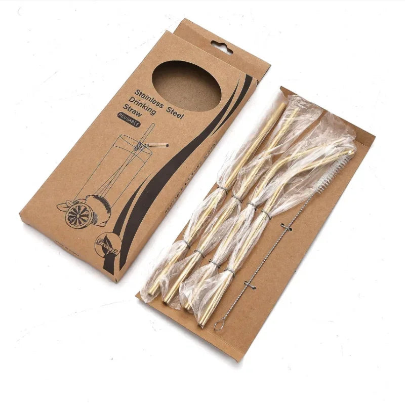 Axyaa Stainless Steel Straws Set - Reusable, Washable, Ideal for Smoothies, Juice