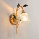 Axyaa White Pink Flower Wall Light - French Rural Leaf Bedside Lamp