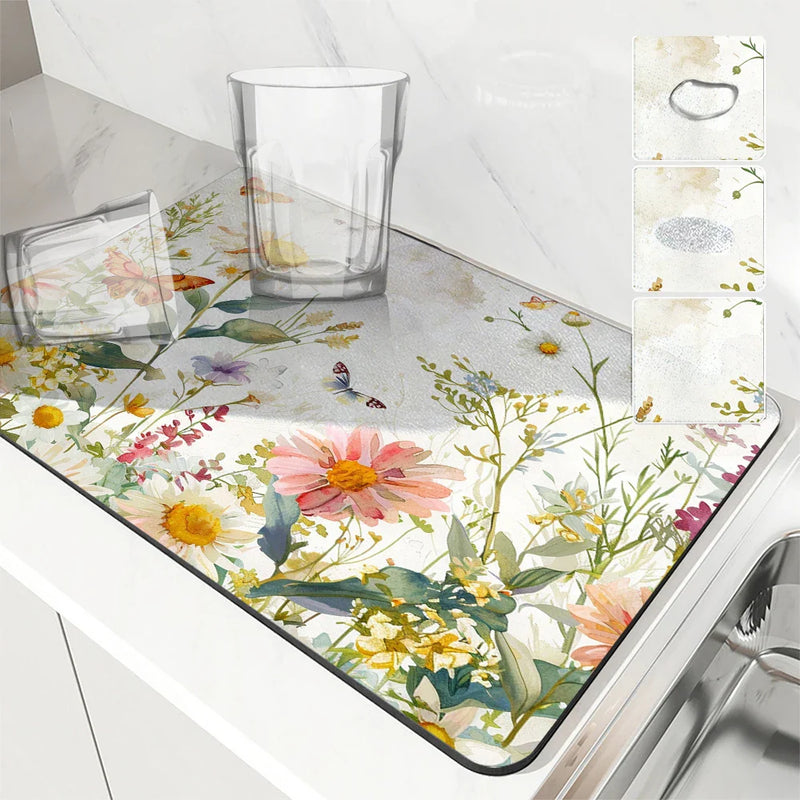 Axyaa Butterflies Draining Mat: Quick Dry Kitchen & Bathroom Drain Pad