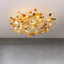 Axyaa Natural Jade Agate Leaf Ceiling Chandelier for Modern Living Room Decor