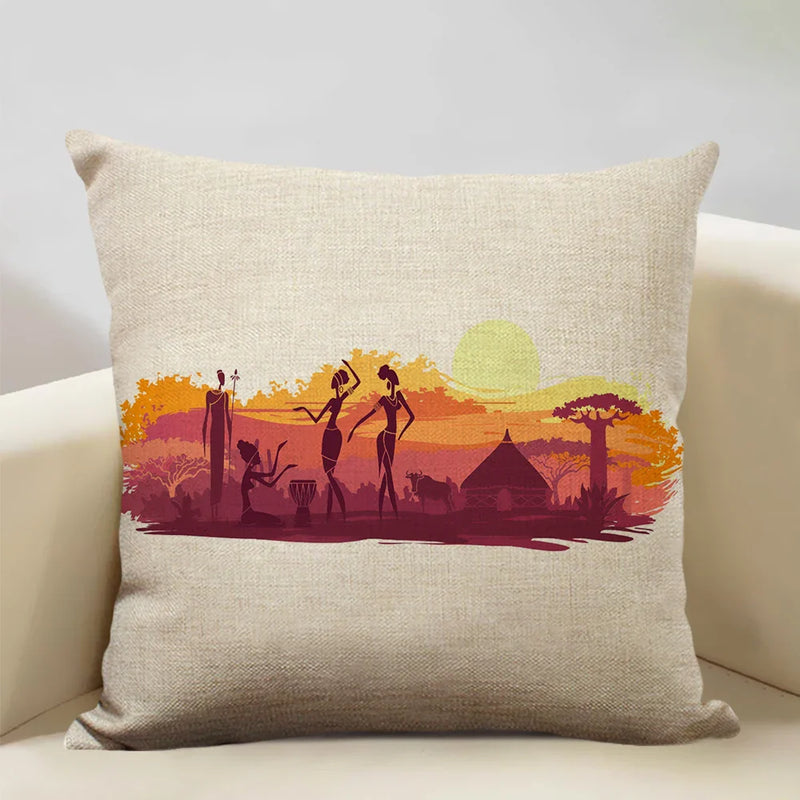 Axyaa African Woman Geometric Pillow Cover Ethnic Sofa Decoration