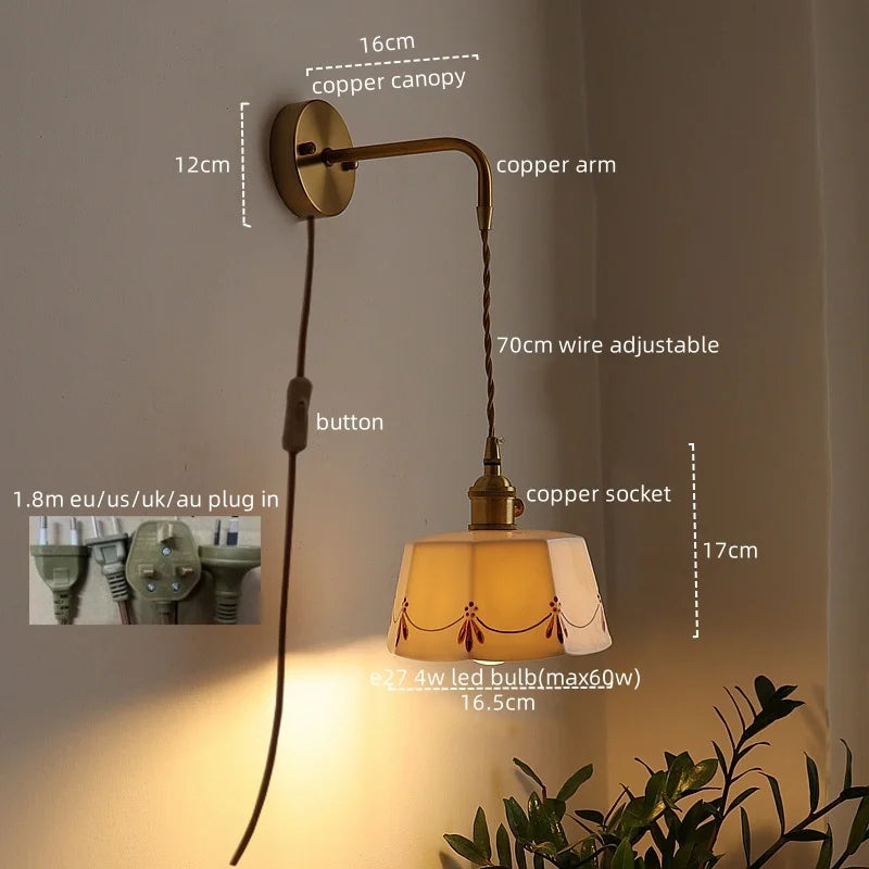 Axyaa Ceramic Copper LED Wall Sconce for Modern Living Room Bedroom Bar Mirror Light