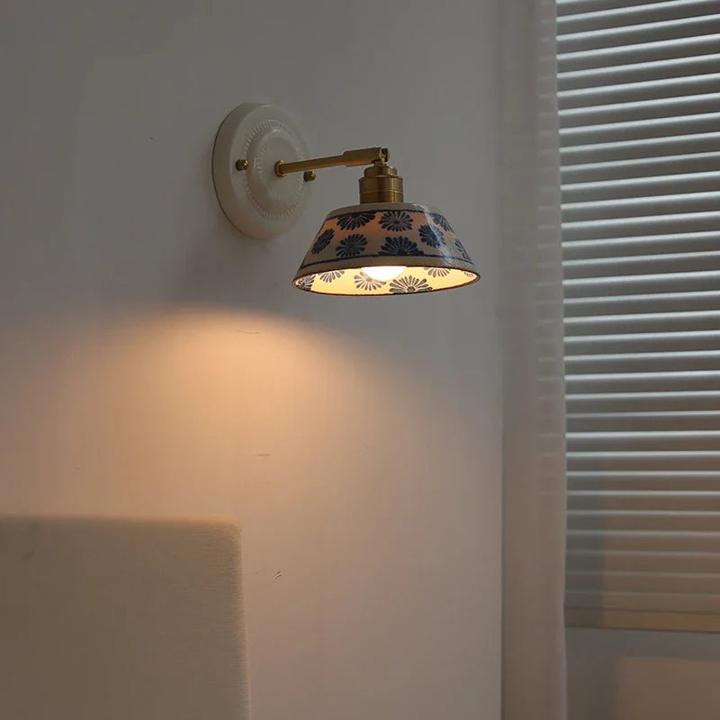 Axyaa Nordic LED Wall Lamp with Ceramic Shade & Brass Finish
