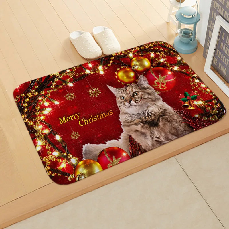 Axyaa Christmas Cat Dog Print Animal Door Mats Non-Slip Floor Home Decoration