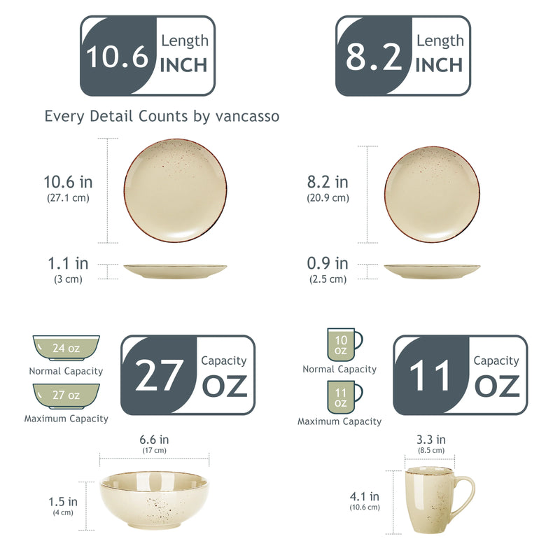 Axya Navia Stoneware Ceramic Dinnerware Set: Dinner, Dessert Plate, Bowl, Mug Tableware
