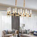 Axyaa Gold Metal Glass Pendant Light with LED, Chain Hanging Lamp for Modern Living Room