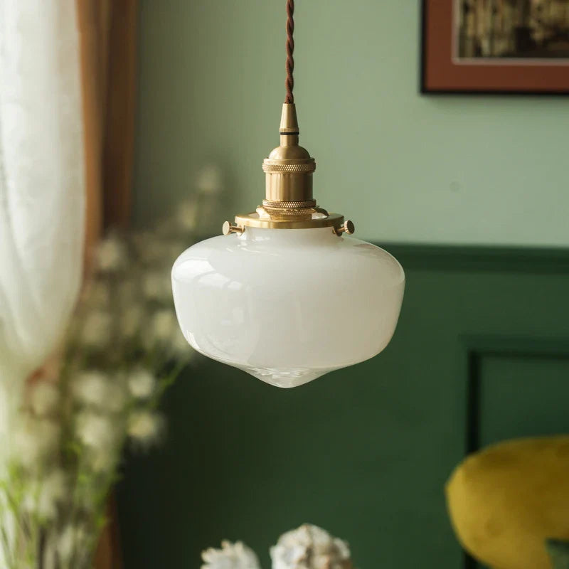 Axyaa White Glass LED Pendant Lamp Nordic Modern Hanglamp for Home, Bathroom, Bedroom