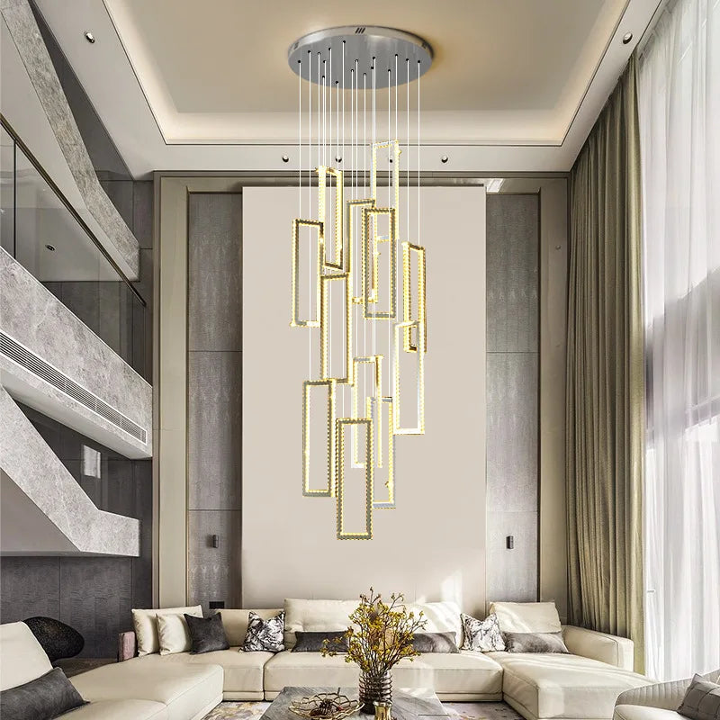 Axyaa Crystal LED Pendant Lights - Modern Luxury Stairs Lustre Lights