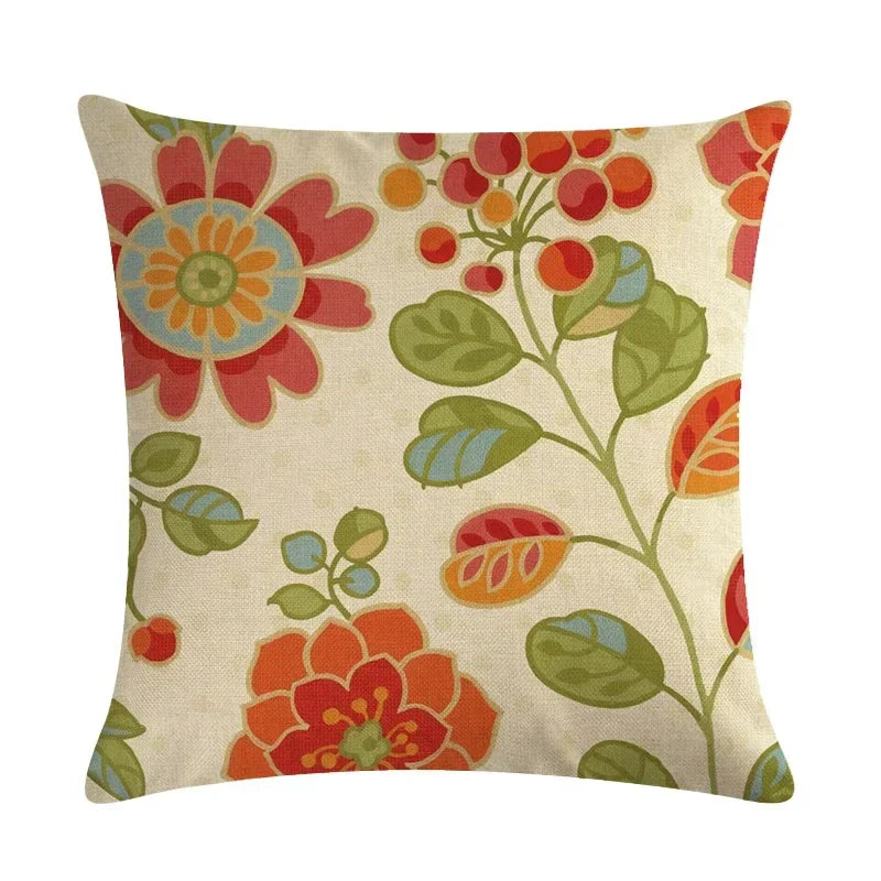 Axyaa Retro Plant Flower Linen Pillowcase 45*45cm