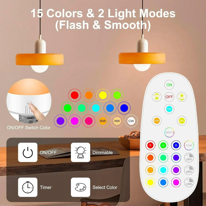 Axyaa RGB LED Bulb with Remote Control - Dimmable E27/E26 Interface