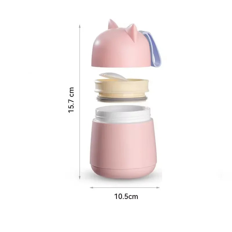 Axyaa Cat Ear Soup Cup with Spoon - Leak-proof & Portable Breakfast Cup