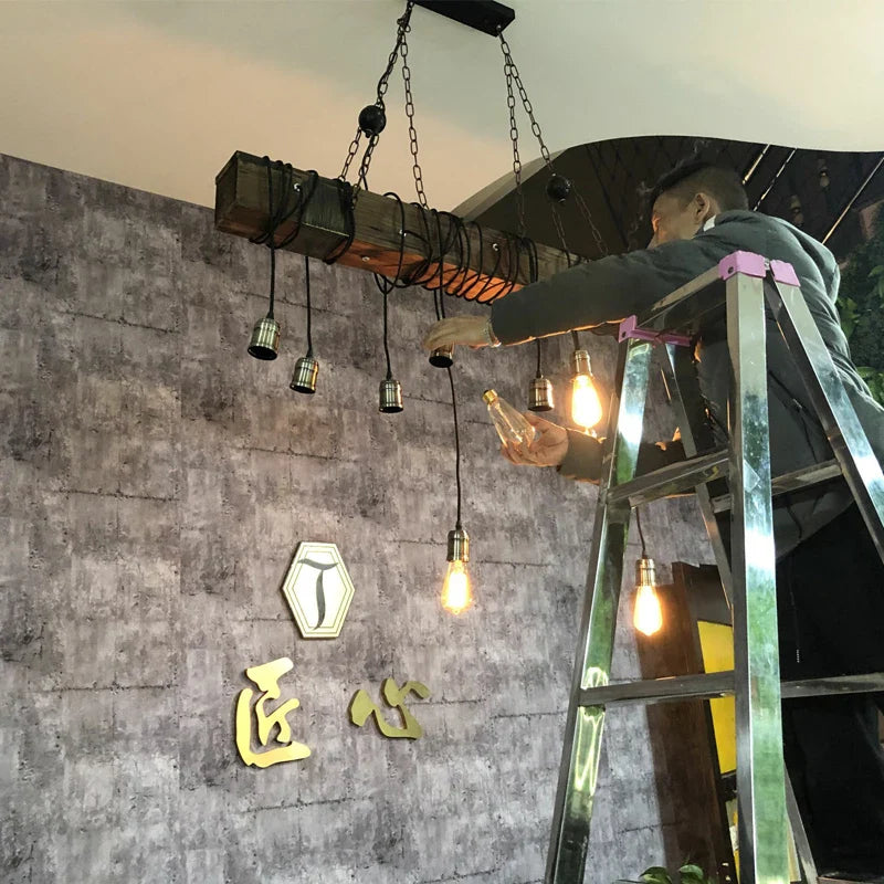 Axyaa Retro Industrial Wood Iron LED Pendant Lights - Bar Cafe Decoration Suspend Lamps