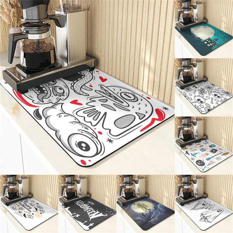 Axyaa Ghost Print Silicone Kitchen Coasters & Dish Mat