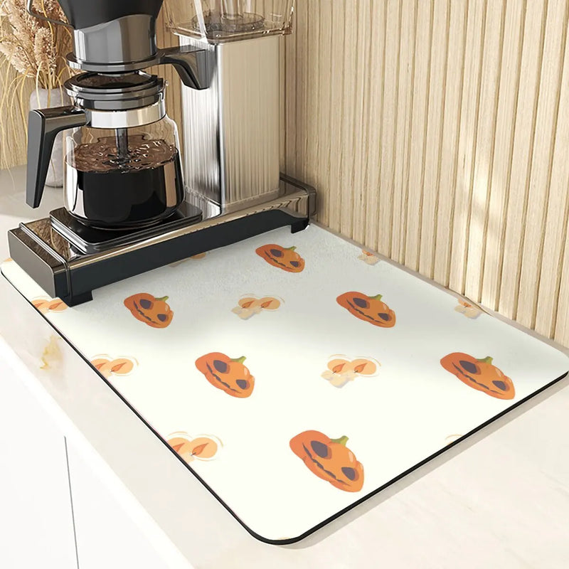 Axyaa Silicone Pumpkin Drying Mat: Halloween Kitchen Decor Absorbent Placemat & Cup Holder