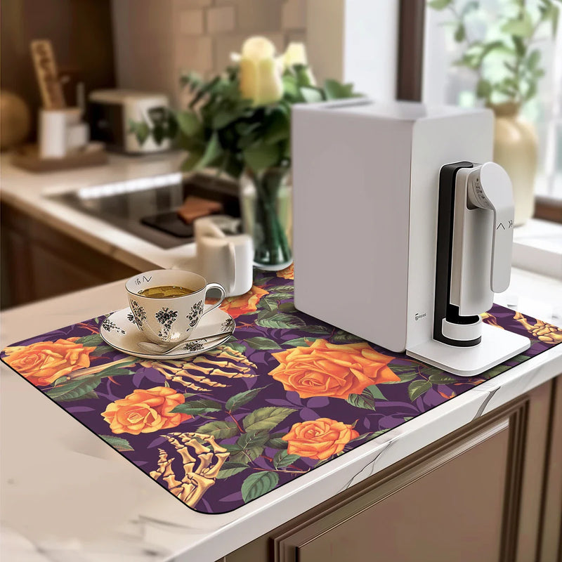 Axyaa Halloween Skull Drying Mat for Kitchen Counter and Coffee Bar