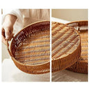 Axyaa Handwoven Rattan Basket with Handle - Food Storage Tray, Wicker Storage Organizer