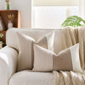 Cream Tan Two Tone Striped Pillow Cover for Home Sofa Couch Living Room by Axyaa