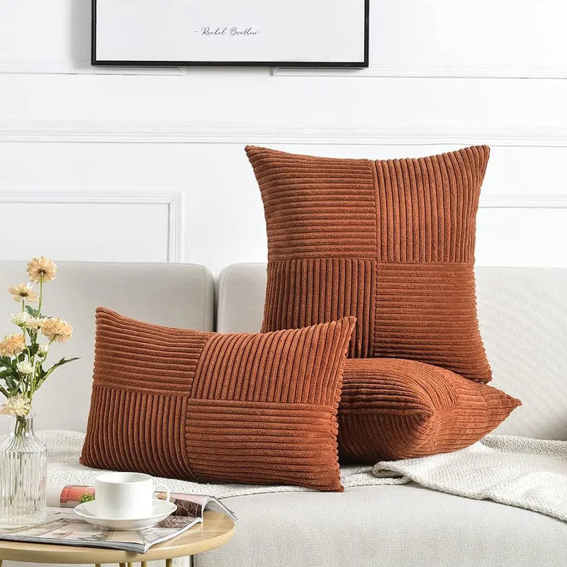 Corduroy Boho Throw Pillow Covers 18x18 Inch for Home Decor - Axyaa