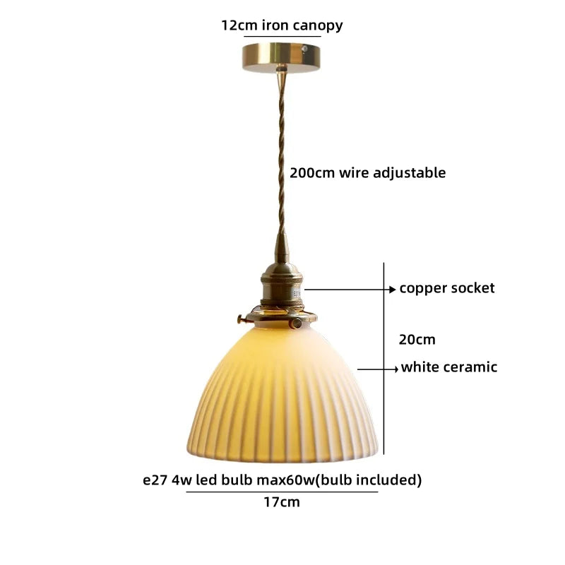 Axyaa Ceramic Shade LED Pendant Light - Japanese Style Bedroom Loft Fixture