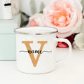 Axyaa Enamel Coffee Mugs with Custom Initial Name - Personalized Outdoor Cups