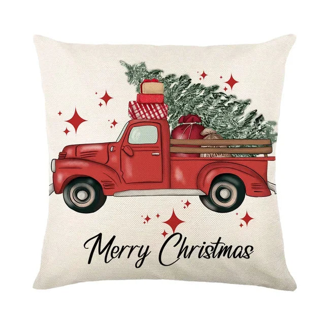 Christmas Decor Pillow Cover 18x18 in Linen Throw - Axyaa Home Decor