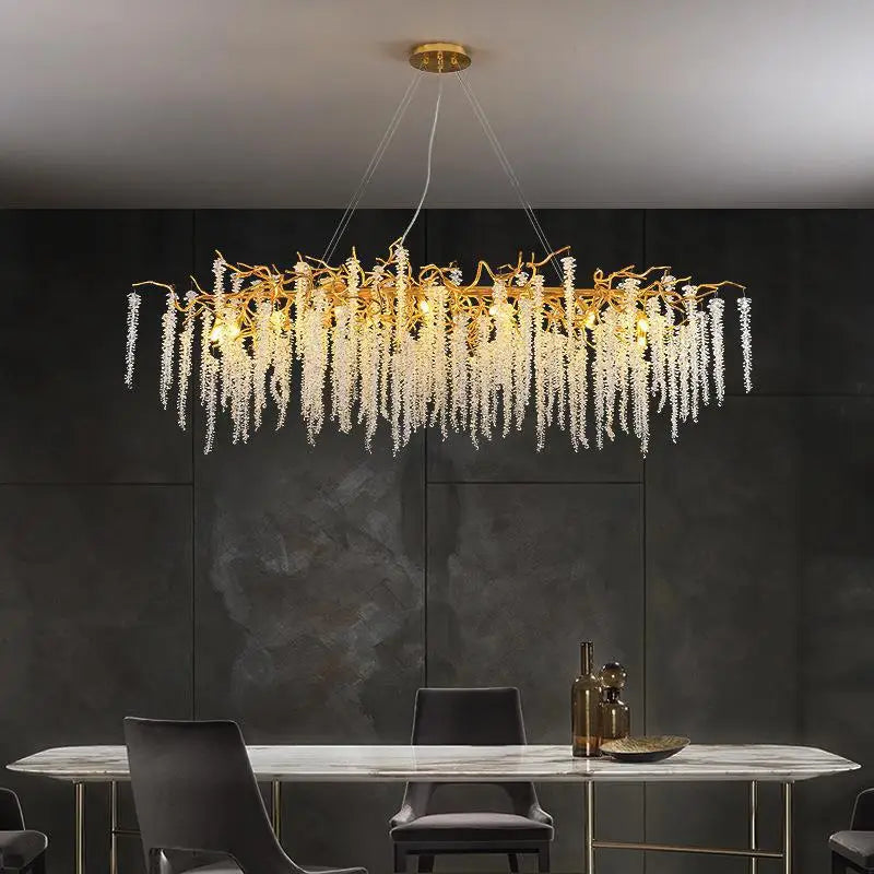 Axyaa Branch Lustre Crystal Chandelier: Modern Dining Room Gold LED Pendant Light