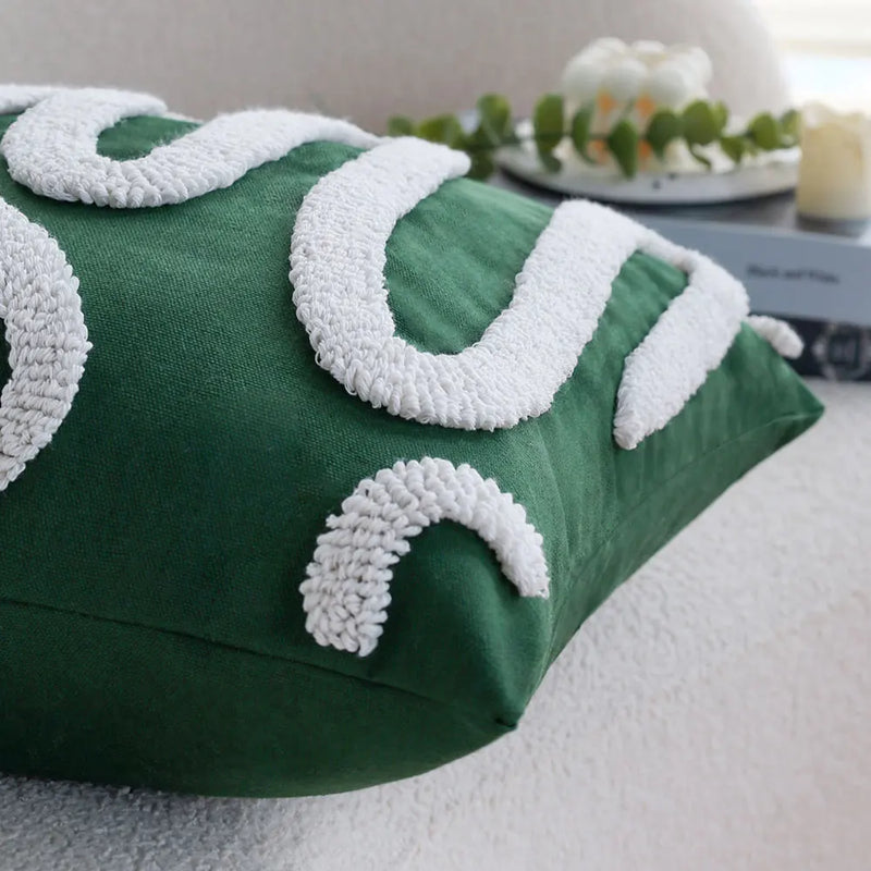 Christmas Boho Green Red 45x45 Tufted Pillow Cover, Farmhouse Sofa Decor, Axyaa Brand