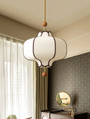 Axyaa Retro Fabric Pendant Light with Circular LED for Dining Room, Wooden Ball Fixtures E27