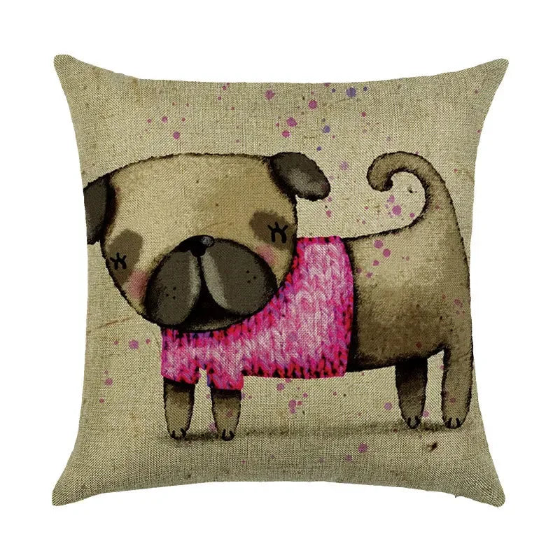 Cute Dog Watercolor Linen Cushion Cover 45*45cm - Axyaa