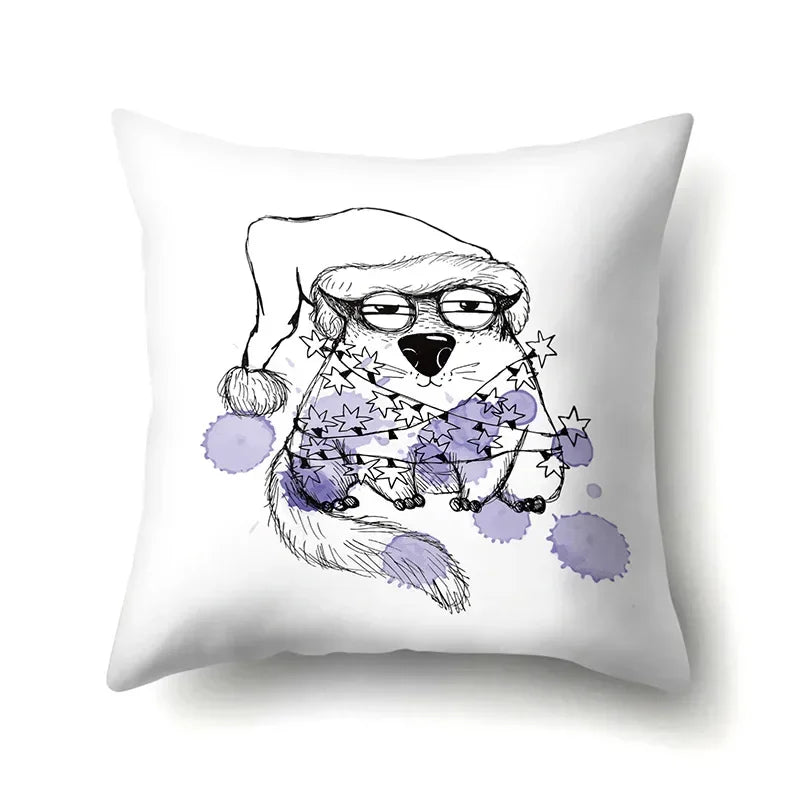 Axyaa Cartoon Animals Plush Cushion Cover 45x45cm Cute Cats and Dogs Pillowcase