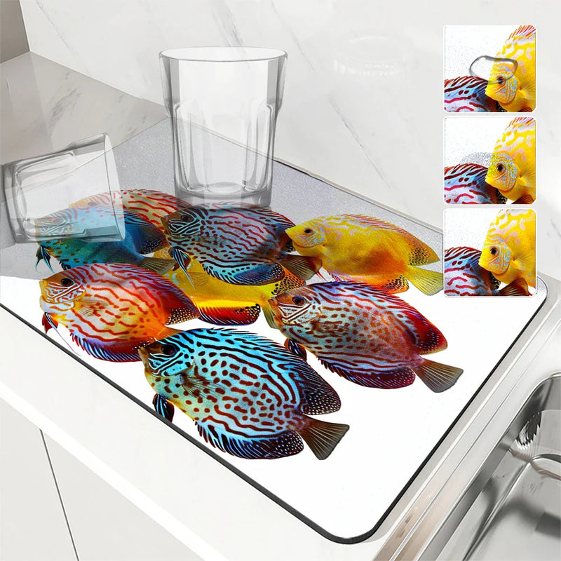 Axyaa Marine Fish Color Absorbent Kitchen Drying Mat