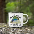 Axyaa Mountain Handle Camping Mug - Adventure Begin Enamel Cup for Camper Lovers