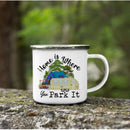 Axyaa Mountain Handle Camping Mug - Adventure Begin Enamel Cup for Camper Lovers