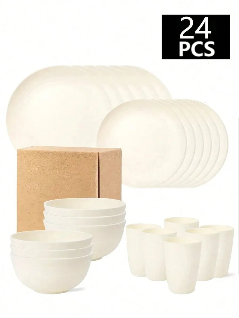 Axyaa Plastic Tableware Set for Home, Camping, Picnic - Reusable Bowl, Plate, Cup (4/16/20/24/32pcs)