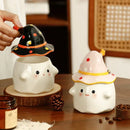 Axyaa Cute Ghost Mug with Lid, Ceramic Halloween Coffee Cup, Holiday Gift