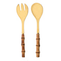 Axyaa Stainless Steel Bamboo Handle Spork Salad Server Fork Spoon Set