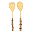 Axyaa Stainless Steel Bamboo Handle Spork Salad Server Fork Spoon Set