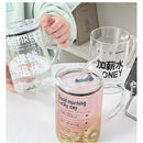 Axyaa 1000ML Glass Measuring Cup with Lid, Handle Large Milk Coffee Mug