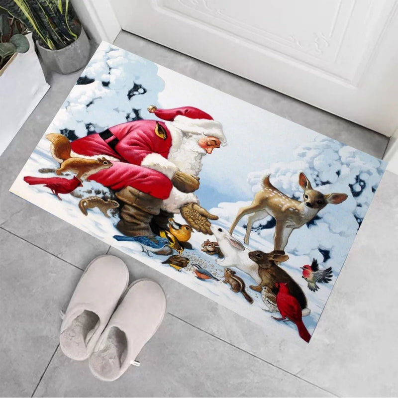 Axyaa Christmas Welcome Mat: Santa Claus Elk Print Non-Slip Floor Decor for Home & Kitchen