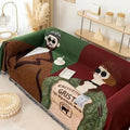 Axyaa Cartoon Couple Design Sofa Cover: Durable Artistic Blend for Stylish Home Decor