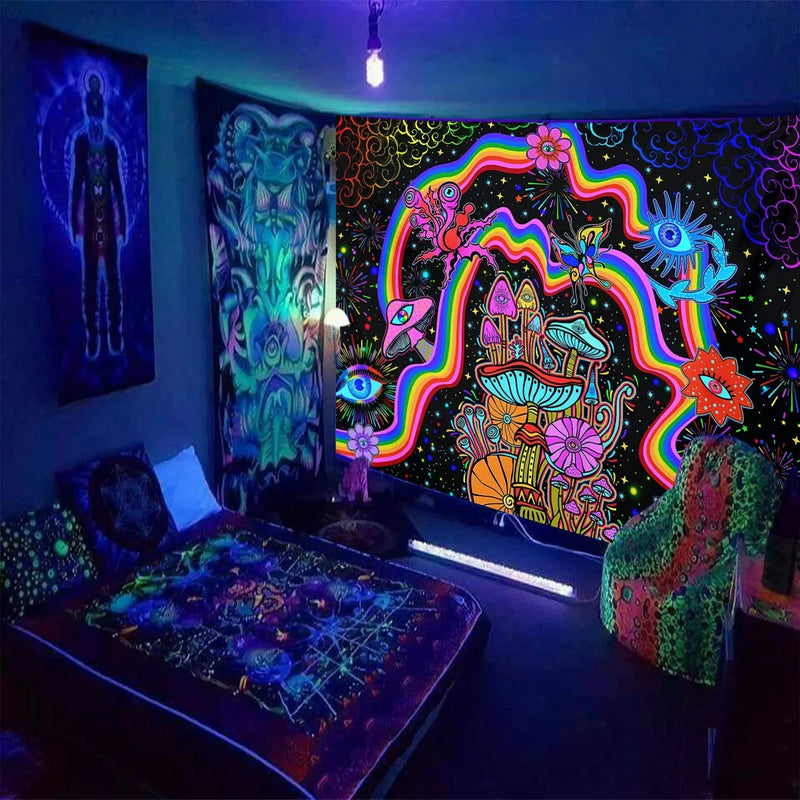 Axyaa Psychedelic Mandala Tapestry Wall Hanging for UV Home Decor