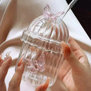 Axyaa Butterfly Glass Cup: Transparent Sphere Tea Girl Cup, High Aesthetic & Heat-resistant