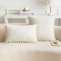 Axyaa Nordic Velvet Pillowcase with Pompoms Edge - Soft Cushion Cover for Home Decor