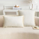 Axyaa Nordic Velvet Pillowcase with Pompoms Edge - Soft Cushion Cover for Home Decor