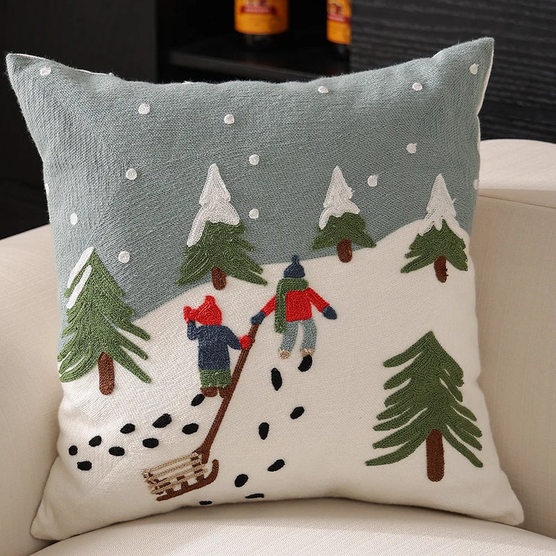Axyaa Christmas Reindeer Pillow Cover Embroidered Home Decoration 45x45cm