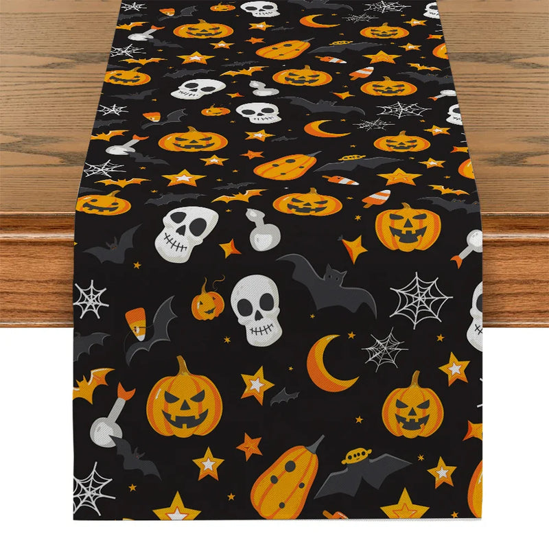 Axyaa Halloween Pumpkin Ghost Table Runner - Festive Farmhouse Decor