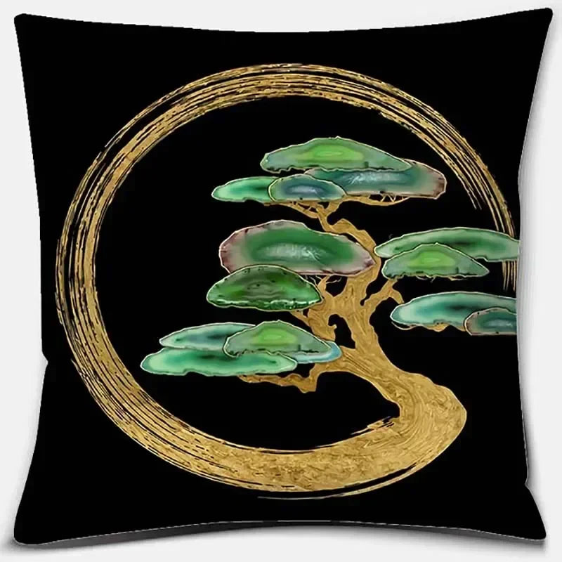 Axyaa Bonsai Zen Stone Pattern Pillowcase Square Decor Home Office Living Room