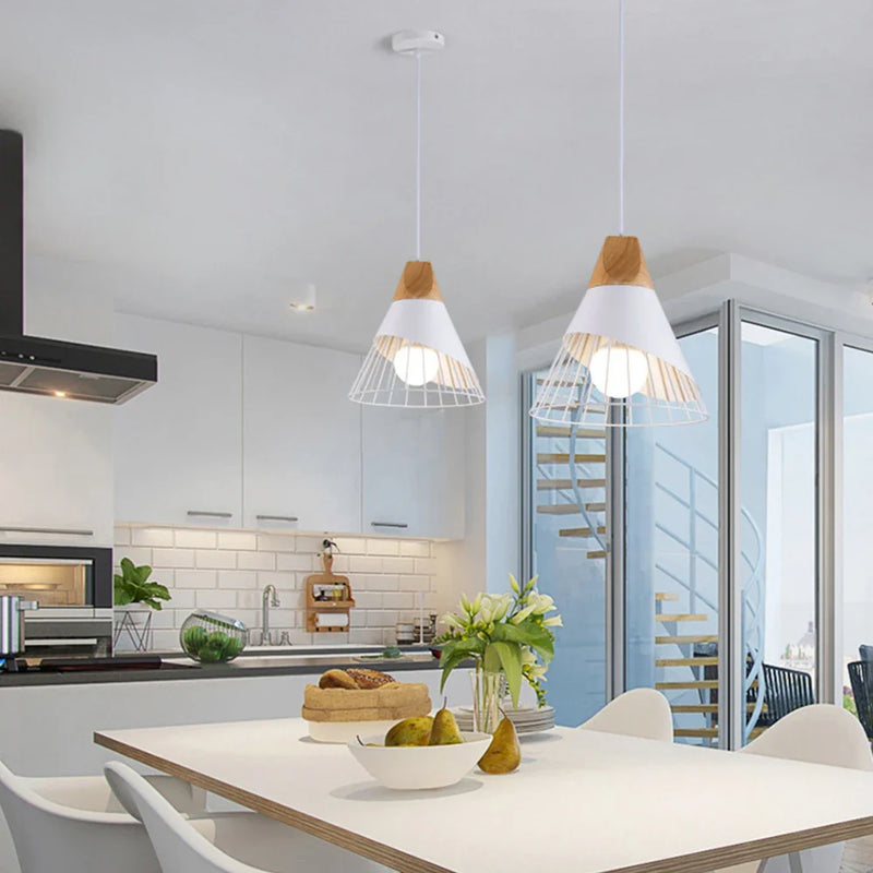 Axyaa Nordic LED Wood Pendant Lamp Industrial Hanging Light Fixture