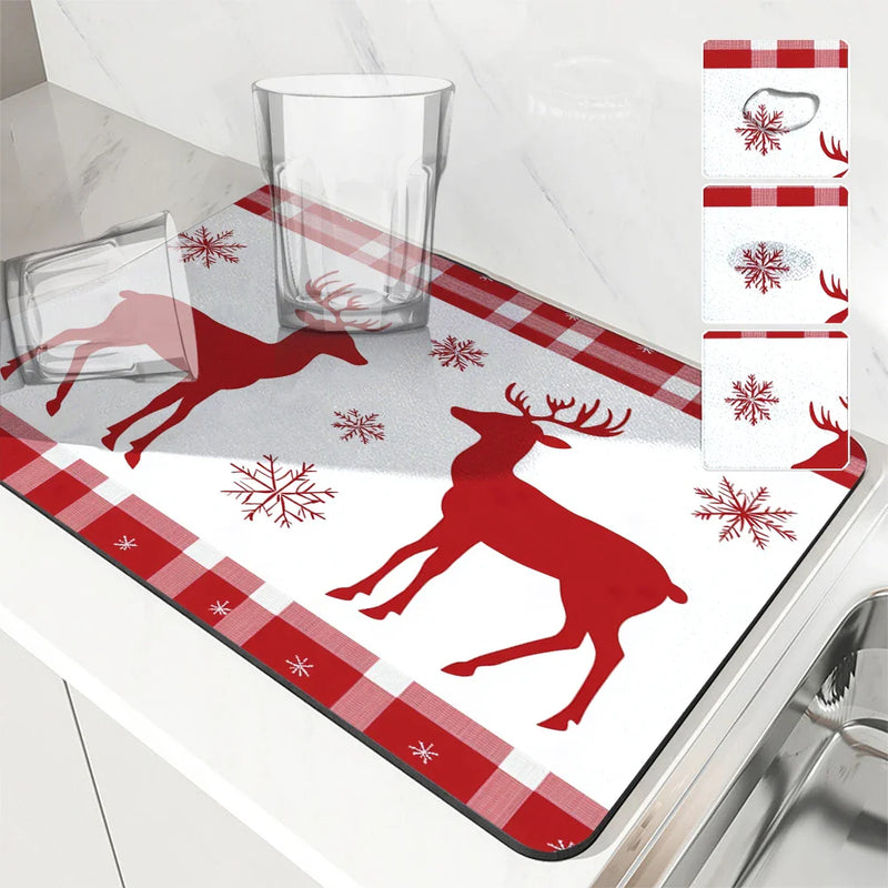 Axyaa Christmas Snowflake Dish Mat: Absorbent, Anti-slip, Quick Dry, Draining Mat